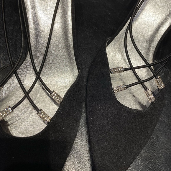 Embellished Crystal D’orsay Swarovski Crisscross Strap Kitten Pump Stiletto Rave - Picture 9 of 10